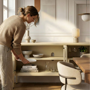 Vitrineskab-Sideboard Klippestad Stål 118x35x55 cm Kamel Farve [en.casa]