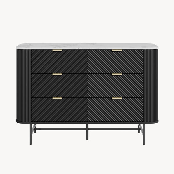 Kommode Olvehok 120x40x81 cm Sort/Marmorlook, hvid [en.casa]