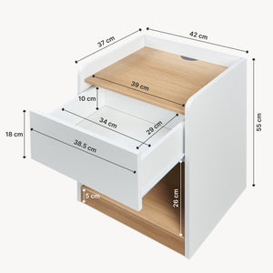 Sengebord Kuorshare 55x42x37 cm hvid/eg-look [en.casa]
