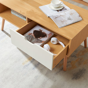Sofabord Bordkak med skuffe 100x48x45 cm egetræslook/hvid [en.casa]