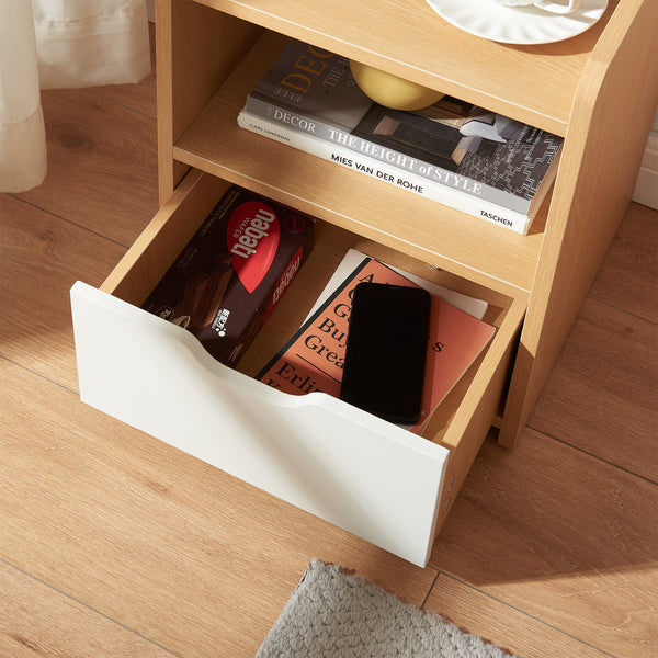 Sengebord Bordkak 45x36x34 cm egetræslook/hvid [en.casa]