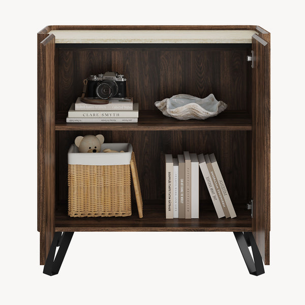 Kommode Trorlon 83x80x40 cm valnøddeoptik/travertin [en.casa]