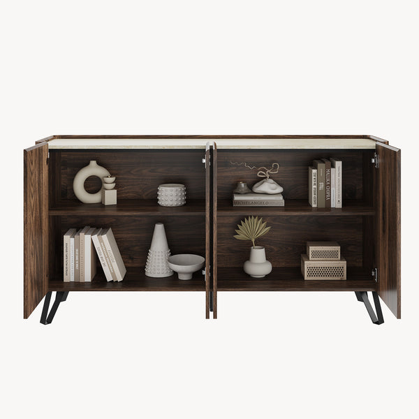 Sideboard Trorlon 160x40x83 cm valnøddeoptik/travertin [en.casa]