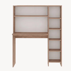 Skrivebord med hylde Onega 143x114x40 cm træfarvet [en.casa]