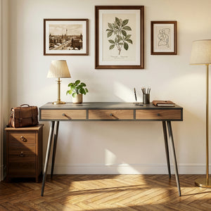 Skrivebordsskammel 115x48x76 cm Sort/Valnøddetrælook [en.casa]