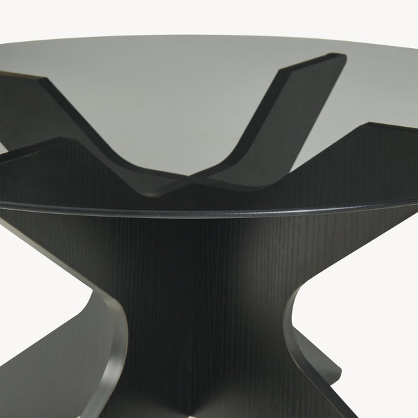 Sofabord Imi med glasplade Ø70x35 cm Sort/Grå [en.casa]