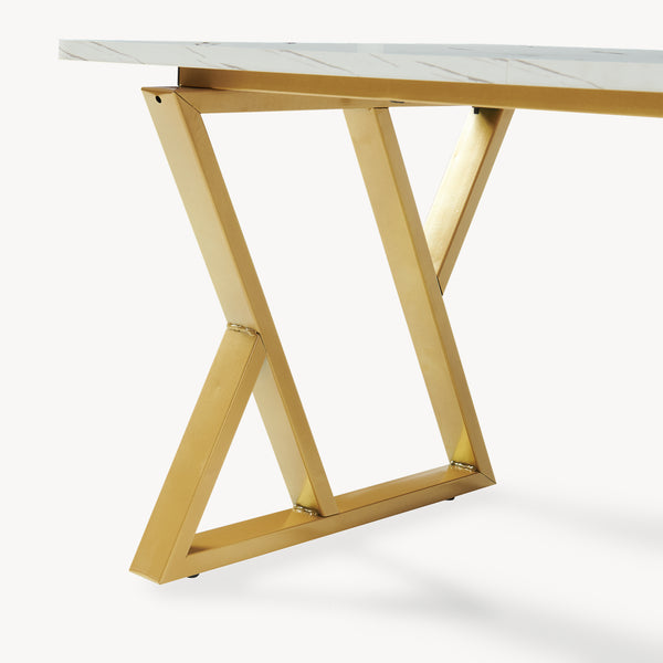 Sofabord Nolu 120x60x46 cm Guldfarvet/Marmorlook, hvid [en.casa]