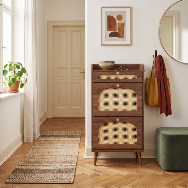 Skoæske Virievarnu 111x60x24 cm valnøddetræ-look [en.casa]