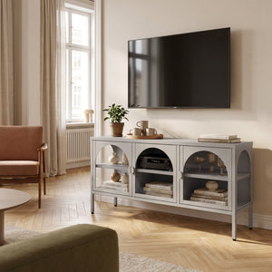 Vitrineskab Klippestad Stål 118x35x55 cm Kamel Farve [en.casa]