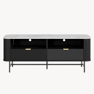 TV-Lowboard Olvehok 140x40x55 cm Sort/Marmorlook, hvid [en.casa]