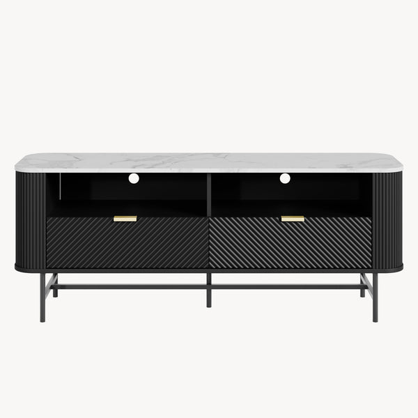 TV-Lowboard Olvehok 140x40x55 cm Sort/Marmorlook, hvid [en.casa]