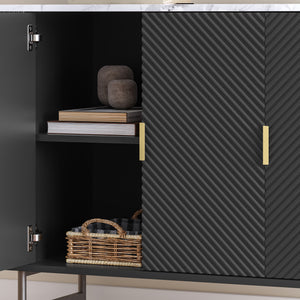 Sideboard Olvehok 110x40x77 cm Sort/Marmorlook, hvid [en.casa]