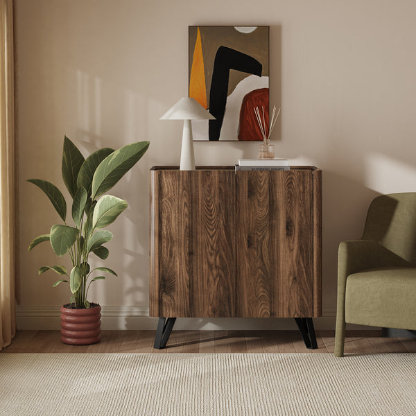 Kommode Trorlon 83x80x40 cm valnøddeoptik/travertin [en.casa]