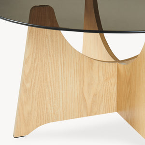 Sofabord 'Omlar' med rund glasplade Ø70 x 35 cm egetræslook / røggrå