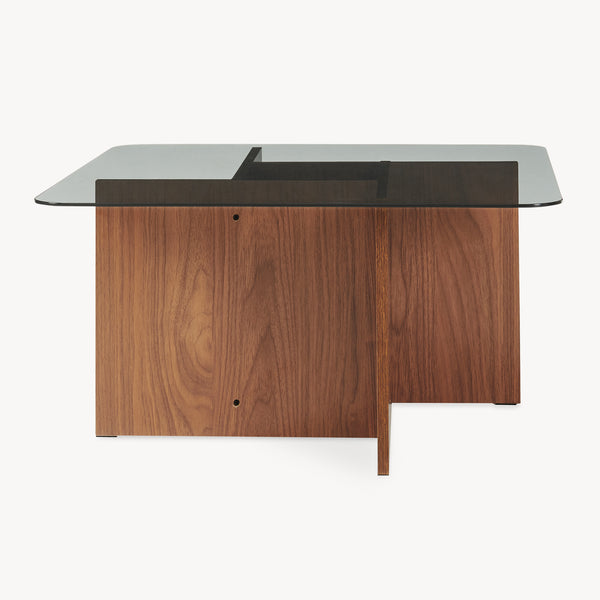 Sofabord Benexjö med glasplade 70x70x36 cm valnødlook/grå [en.casa]