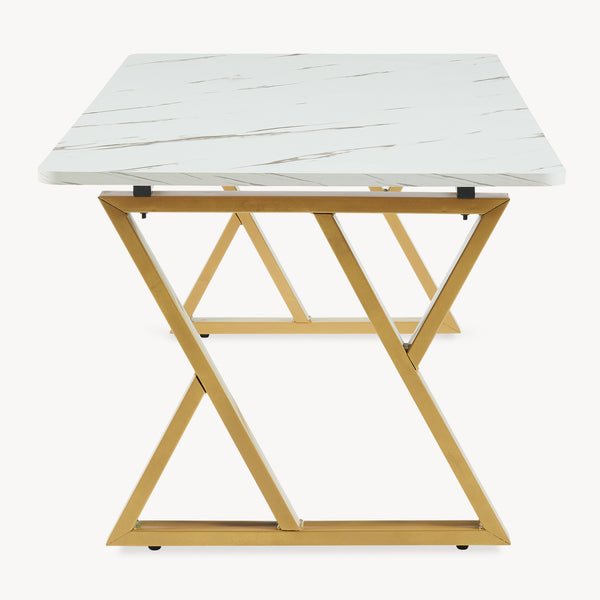 Sofabord Nolu 120x60x46 cm Guldfarvet/Marmorlook, hvid [en.casa]
