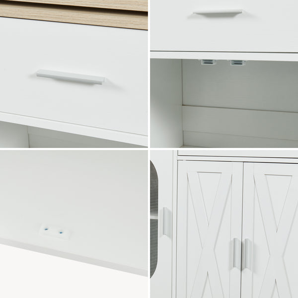 Rullbar køkkenø med drejelig bordplade Kudebola 115x40x94 cm egetræslook/hvid [en.casa]
