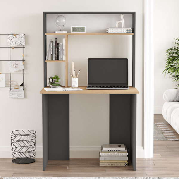 Skrivebord Tópisa med reol 149x90x52 cm [en.casa]