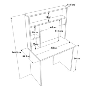 Skrivebord Tópisa med reol 149x90x52 cm [en.casa]