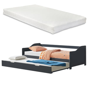 [en.casa] Sovesofa med udtrækkelig underseng og 2 madrasser - 205x97x66cm - fyrretræ - i forskellige farver