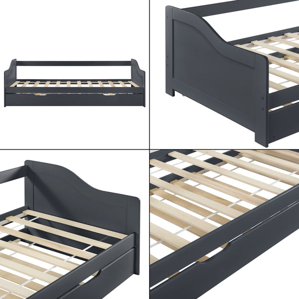 [en.casa] Sovesofa med udtrækkelig underseng og 2 madrasser - 205x97x66cm - fyrretræ - i forskellige farver