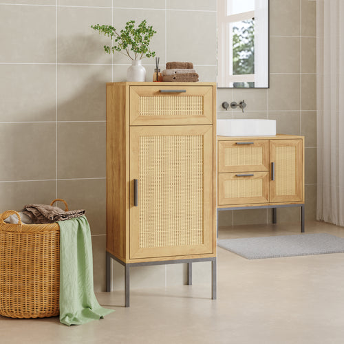 Badeværelsesskab Marhasa 92x40x30 cm Eg-look/Sort [en.casa]