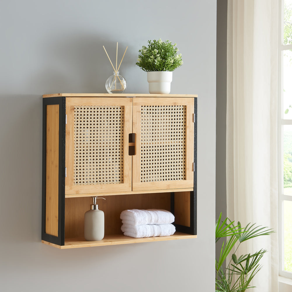 Væghængt skab Tervola 60x60x20 cm Sort/Bambus [en.casa]