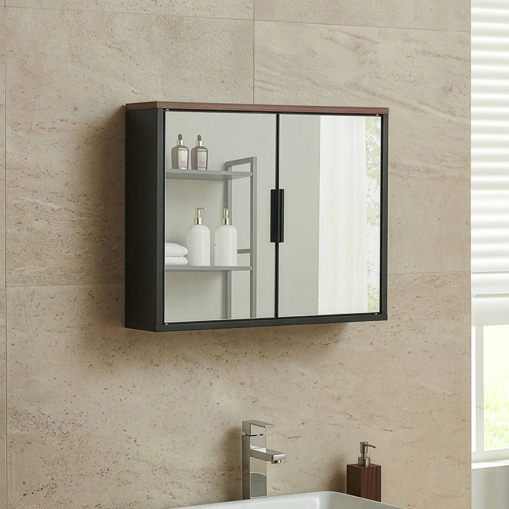 Spejlskab Trond 50x60x15 cm Sort/Valnøddeudseende [en.casa]