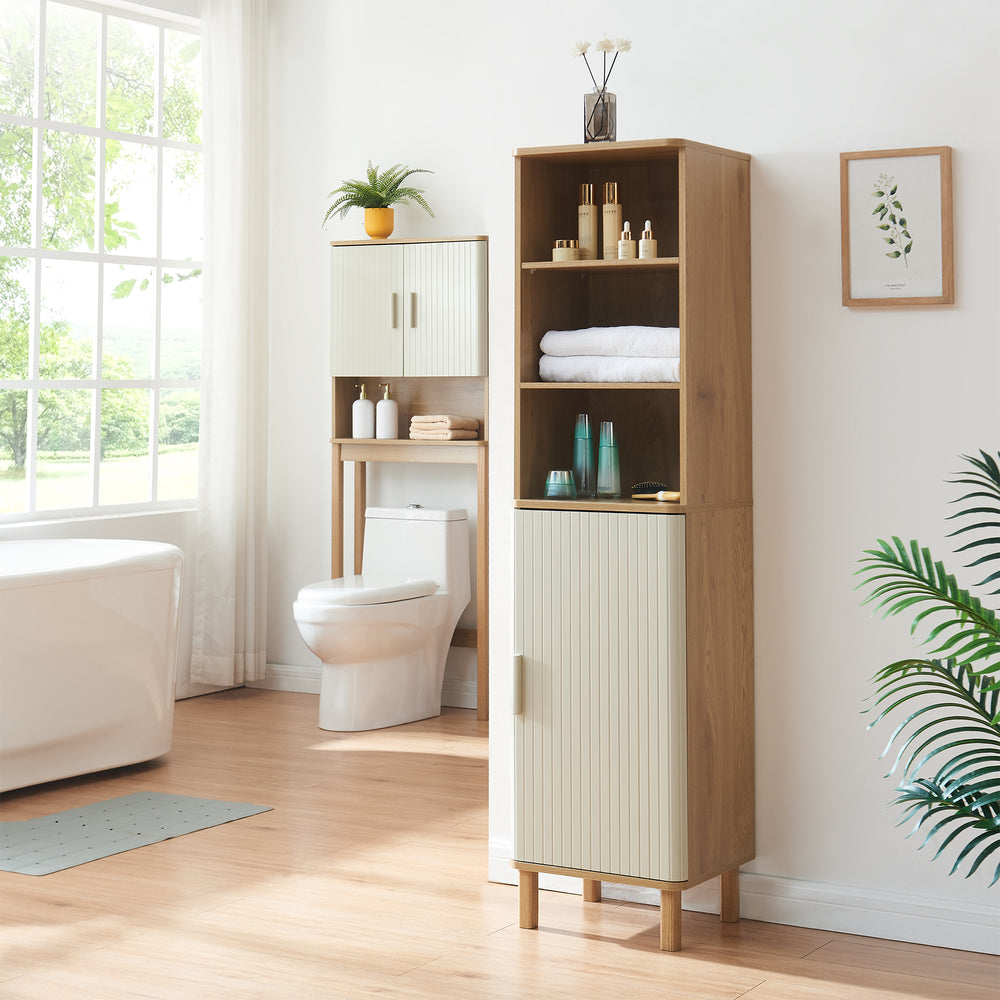 Højskab Ferrersp 160x42x35 cm egetræslook/sandfarver [en.casa]