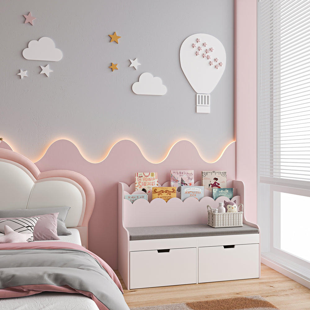 Børnebænk med hylde Vestnes 100x45x70 cm Cotton Candy/Hvid [en.casa] - premiumXL