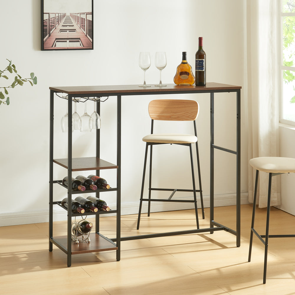 Barbord Stjørdal med flaskehylde Sort/Valnød-look [en.casa] - premiumXL