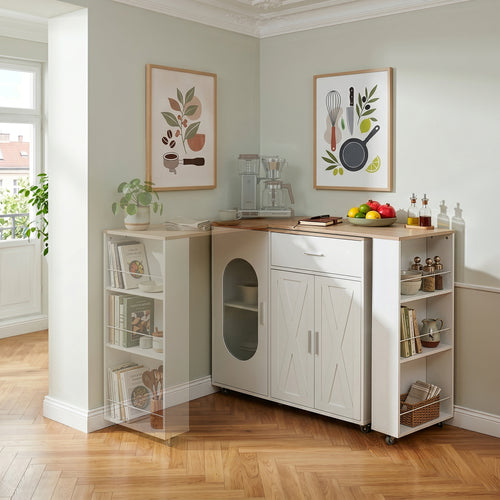 Rullbar køkkenø med drejelig bordplade Kudebola 115x40x94 cm egetræslook/hvid [en.casa]