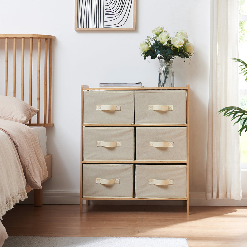Cajonera Maldon con 3/5/6 cajones vellón - Bambú/Beige [en.casa]