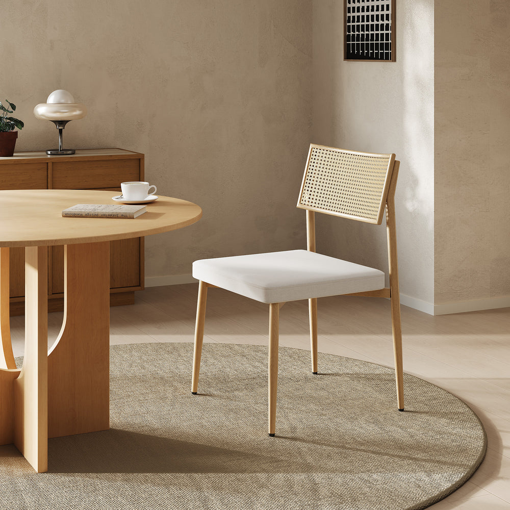 Spisestuestolesæt Jördfjok tekstil rattan look/beige [en.casa]