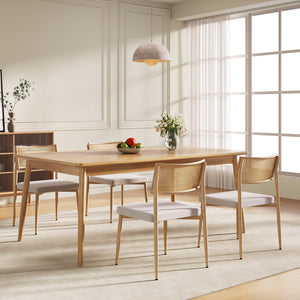 Spisestuestolesæt Jördfjok tekstil rattan look/beige [en.casa]