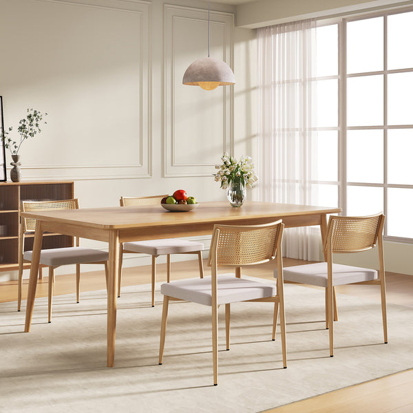 Spisestuestolesæt Jördfjok tekstil rattan look/beige [en.casa]