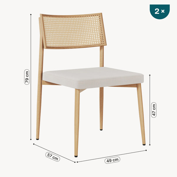 Spisestuestolesæt Jördfjok tekstil rattan look/beige [en.casa]