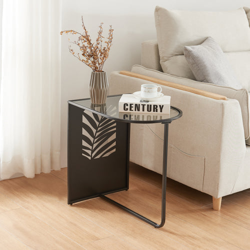 Sidebord Ulvik 50x50x35cm i metal og glas sort [en.casa] - premiumXL