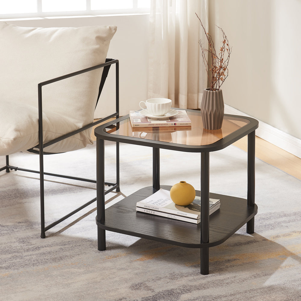 Sidebord Latama med glasplade 51x51x45 cm Sort/Bronzeglas [en.casa] - premiumXL
