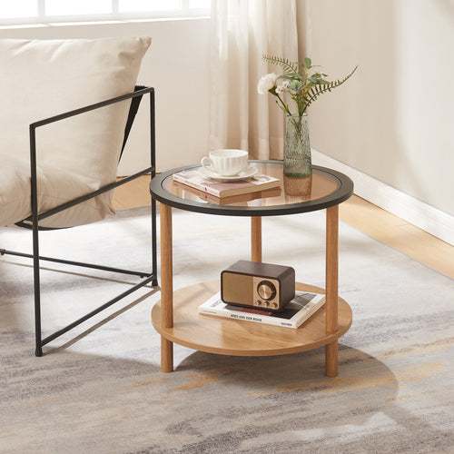 Sidebord Latama med glasplade Ø51x45 cm Natur/Sort/Bronzeglas [en.casa] - premiumXL