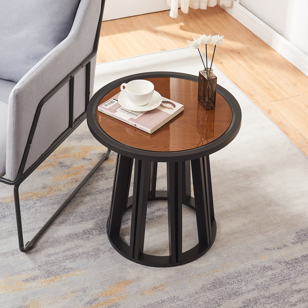 Sidebord Burgess 51xØ51 cm Sort/Valnød-look [en.casa] - premiumXL