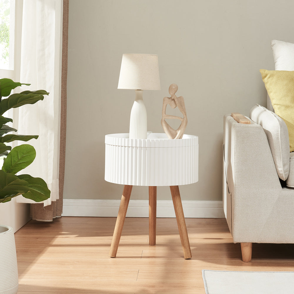 Sidebord Bongard med opbevaring Ø38x48 cm Hvid [en.casa] - premiumXL