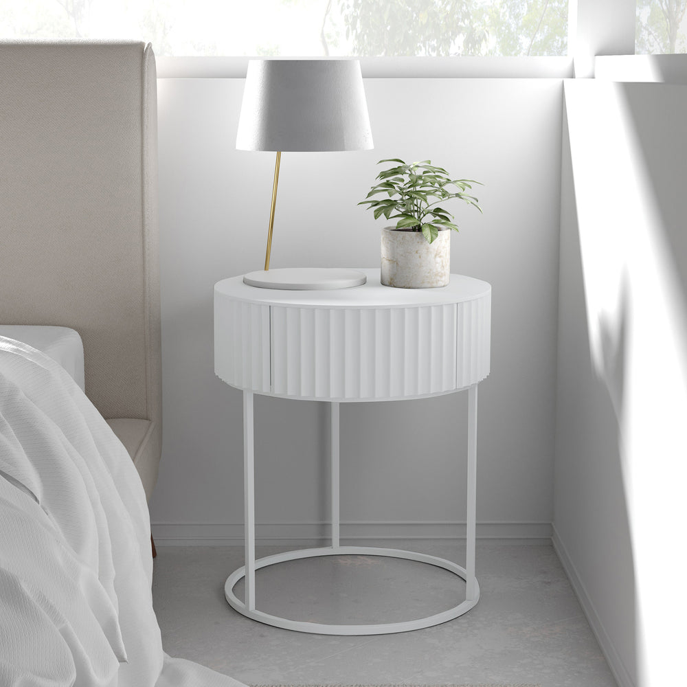 Mesa auxiliar Rill redonda con cajón metal 46xØ40cm  [en.casa]