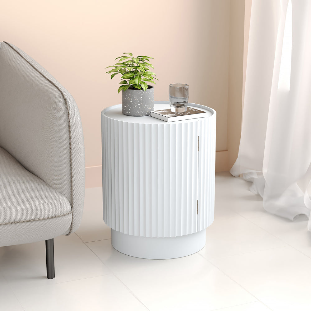 Mesa auxiliar Rill redonda con compartimento cerrado 49xØ40cm  [en.casa]