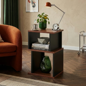 Sidebord Trond 50x33x29 cm Sort/Valnøddetræ-look [en.casa]