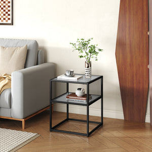 Tronevn sidebord med glasplade 50x40x40 cm sort [en.casa]