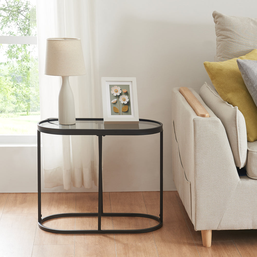 Sidebord Luleå med glasplade Sort [en.casa] - premiumXL