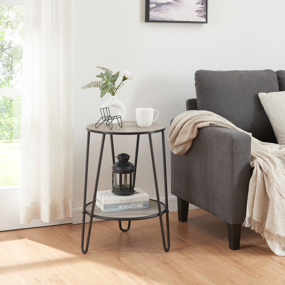 Sidebord Ylöjärvi med 2 hylder Sort/Eg - Look [en.casa] - premiumXL