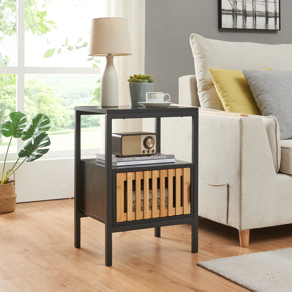 Natbord Luniehti 58x40x33 cm Sort/Natur [en.casa] - premiumXL