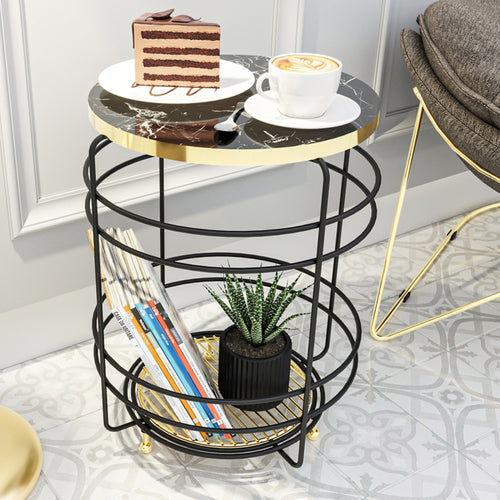 Kurvebord Padasjoki marmorlook, sort [en.casa] - premiumXL
